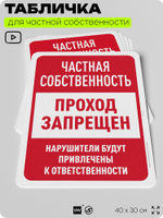 Табличка для частной территории "Частная собственность, проход запрещен", на дом, для участка, организаций, предупреждающая, 40х30 см, Silver Plane x Айдентика Технолоджи