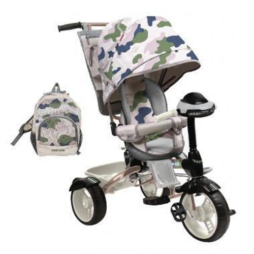 Велосипед детский 3-колесный, козырек, ручка, музыкальный руль, рюкзак, Nika ВД5М/3 в стиле милитари