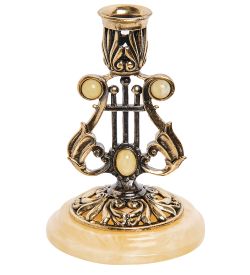 Народные промыслы AM-3049/1 Подсвечник «Арфа» (латунь, янтарь)