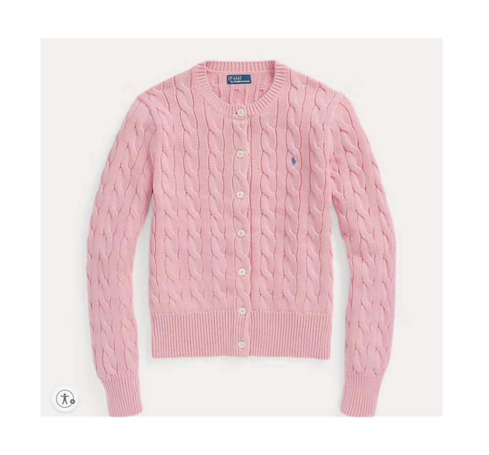 Кардиган из хлопка с круглым вырезом, вязаный косами Polo Ralph Lauren
