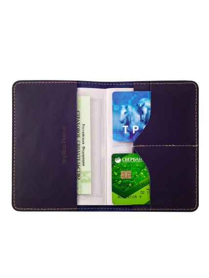 Фото обложка для паспорта Карта синяя кожа, вид в развернутом виде с наполнением.