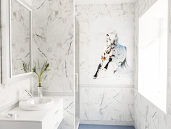 Панель ПВХ фотопечать 3D Panda Белый мрамор 2700х250 мм