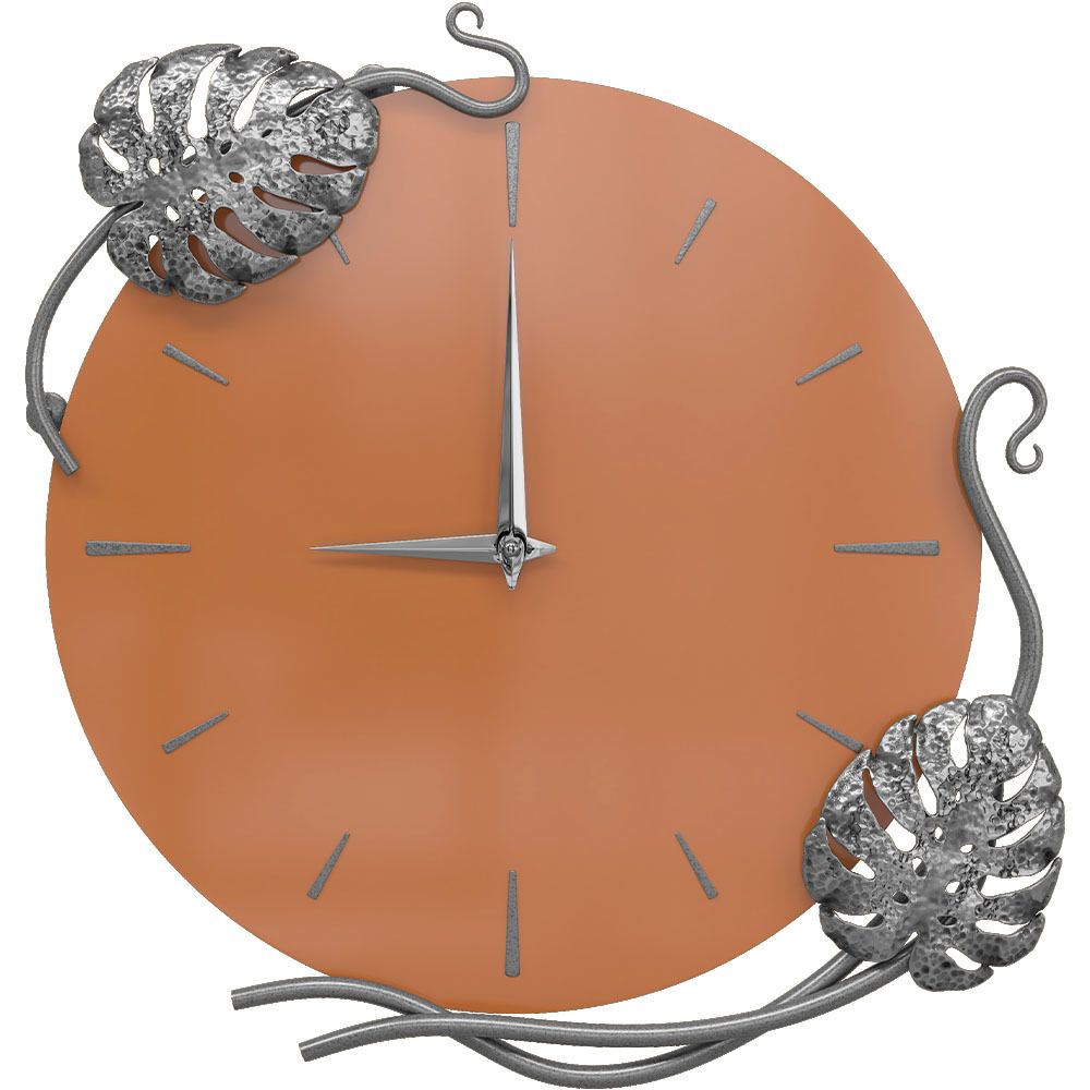Часы настенные Monstera Deliciosa (Монстера) Колор Томленый оранжевый Сильвер