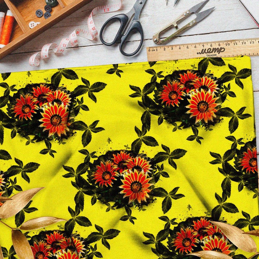 Ткань оксфорд 210 цветы герберы