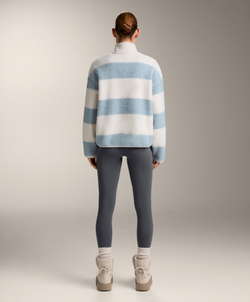 Oysho Куртка-бомбер из искусственной овчины в полоску, пыльно-синий