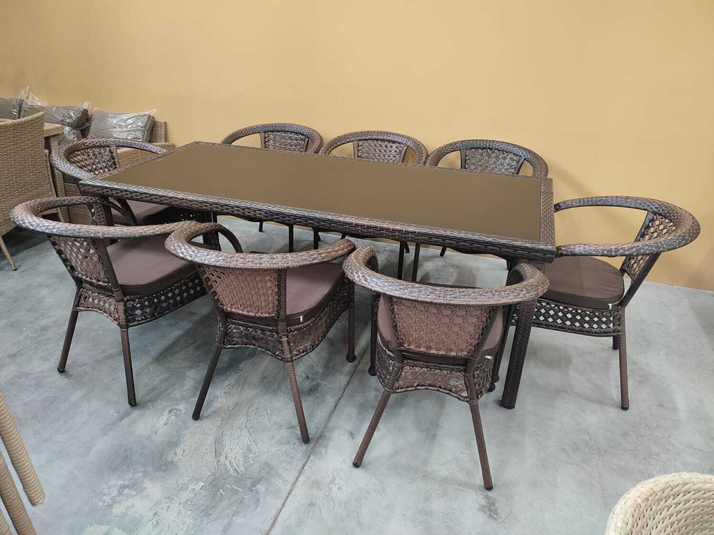 Комплект мебели из искусственного ротанга стол Египет + 8 кресел Руардин Dark Brown