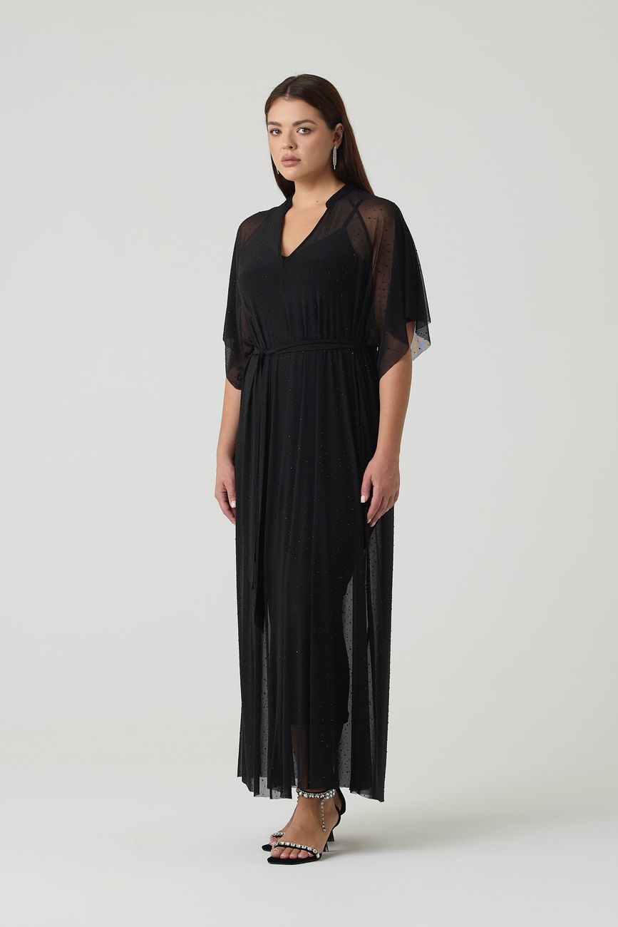 Платье-туника из сетки со стразами, черный