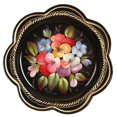 Жостовский поднос декоративный, размер 18 см (A1), металлический