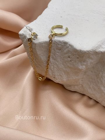 Серьги каффы золотистые со стразом скидка