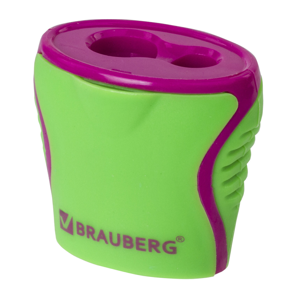 Точилка BRAUBERG "Mix Dual" 2 отверстия для чернографитных карандашей (в том числе утолщенных) с контейнером корпус ассорти (18 штук в упаковке)