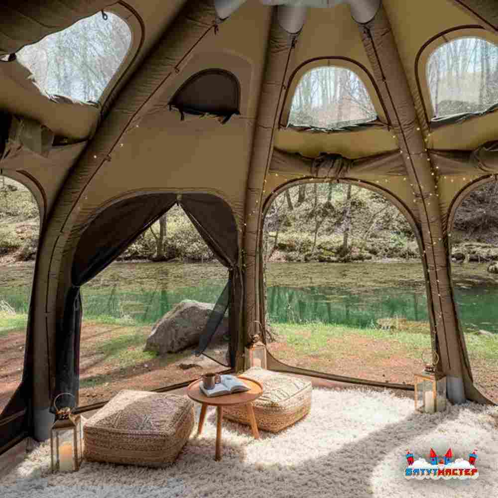 Пневмокаркасная юрта «Гармония» 5×5×2,5 м — для глэмпинга из ПВХ, зелёная