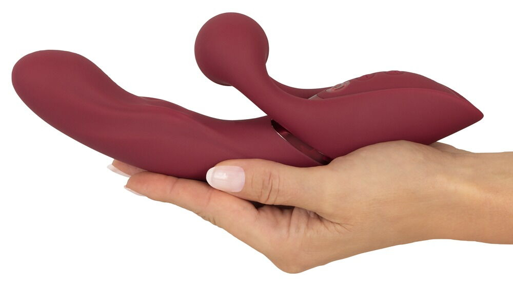 Малиновый вибратор-кролик с функцией постукивания 2 Function Rabbit Vibrator - 22,3 см. (Цвет: малиновый)