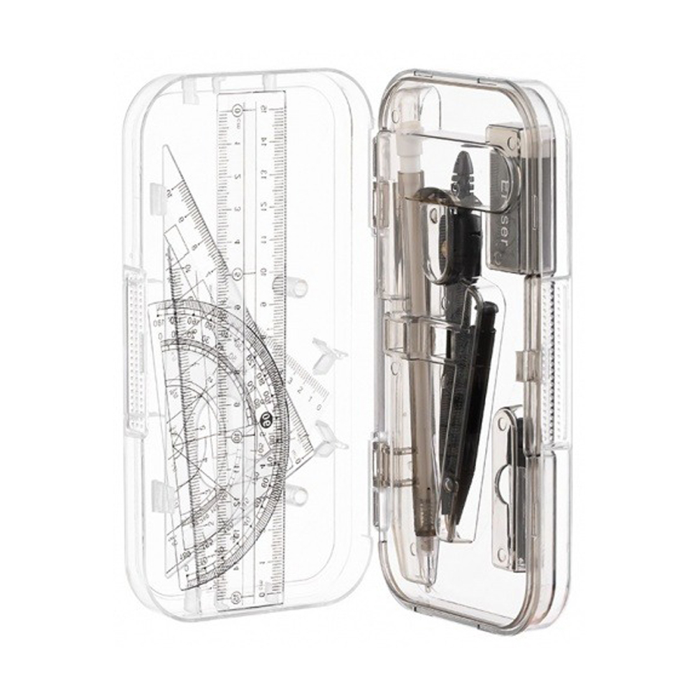 Готовальня Basir 8 предметов в пластиковом футляре, серия "Классика", циркуль с запасными частями + набор пластиковых линеек