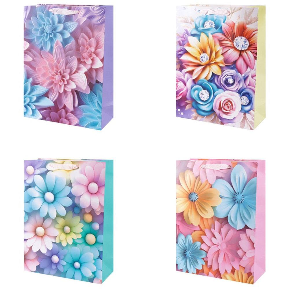 Подарочный пакет «Акварельные цветы» в четрых дизайнах, 30х40х12 см.