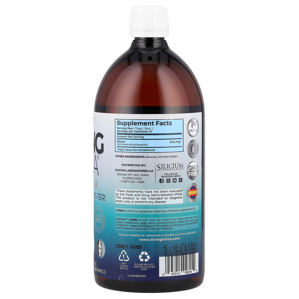 Silicium Laboratories, Orgono® Living Silica®, стимулятор выработки коллагена, 22,5 мг, 1 л (33,8 жидк. унции)