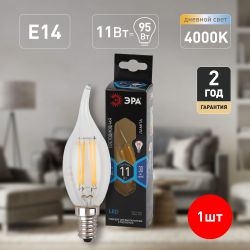 Лампа светодиодная ЭРА F-LED BXS-11W-840-E14 11Вт филамент свеча на ветру нейтральный белый свет Е14 | Филаментные декоративные