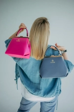 Женская кросс-боди сумка с фермуаром натуральная кожа серо-голубая