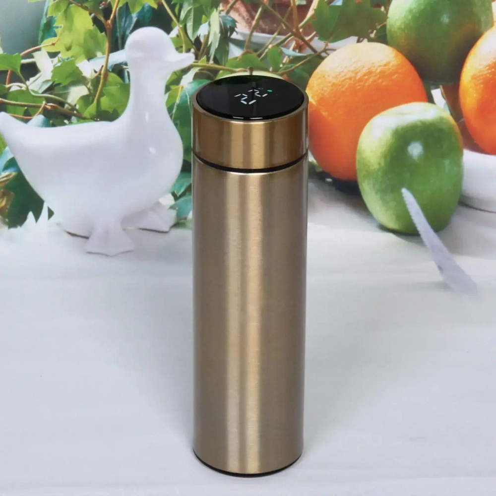 Термос 500мл «Стиль» с датчиком температуры и ситом, золото