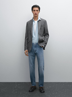 Massimo Dutti Зауженные джинсы из смесового хлопка со средней посадкой, индиго