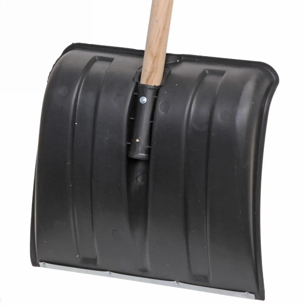 Лопата снеговая пластиковая 380*365 мм, с оцинк.планкой, с дер.черенком и V-ручкой, d=32