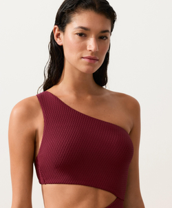 OYSHO Асимметричный купальник с жаккардовым узором, вишневый