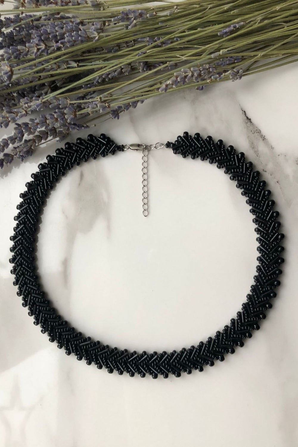 Колье из бисера "Змейка" ручной работы, цвет - Бронза светлая