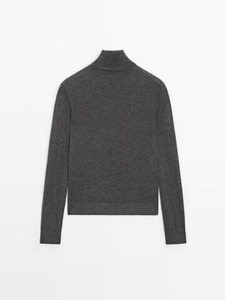 Massimo Dutti Свитер из смесовой шерсти с высоким воротником, антрацитово-серый