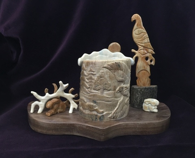 Письменный набор для руководителя "Охота" (орёл, заяц, визитница, карандашница, листорез)