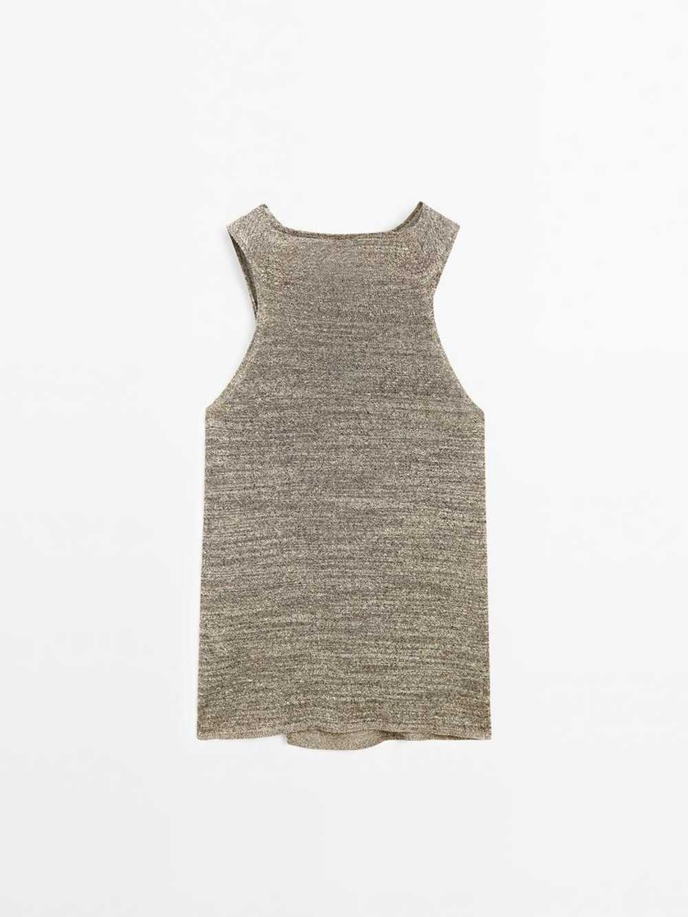 Massimo Dutti Двубортный топ из льняной смеси с воротником-халтер, серый