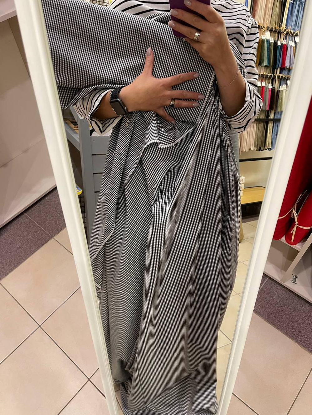 Блузочно-плательный мерсеризованный поплин (100%хлопок, Бело-черная клетка виши, 150, 140 гр/м2)