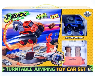 Набор вращающаяся катапульта, грузовик–бигфут миксер, 4 ведущих колеса, 9 см, 26 аксессуаров, синий