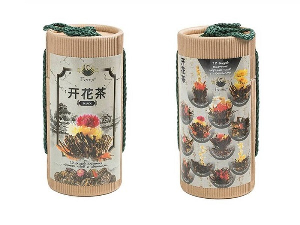 Набор 12 черных чаев крупнолистовых связанных с цветками Chinese designer tea РЧК