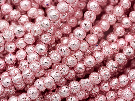 Нить бусин из лавы с покрытием Розовый металлик, 5мм