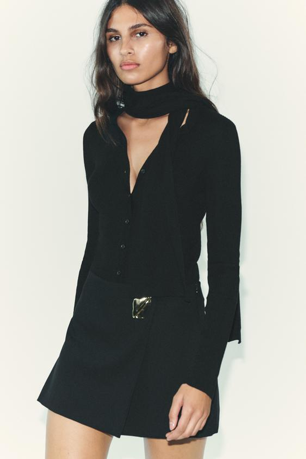 ZARA ЮБКА-БРЮКИ С АСИММЕТРИЧНОЙ ОТДЕЛКОЙ, ЧЕРНЫЙ