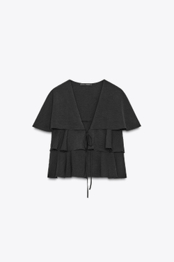 ZARA ТОП-КЕЙП С ВОЛАНАМИ, ЧЕРНЫЙ