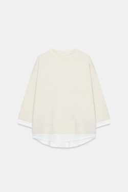 ZARA КОМБИНИРОВАННАЯ ТОЛСТОВКА С ДЛИННЫМИ РУКАВАМИ, ЭКРЮ