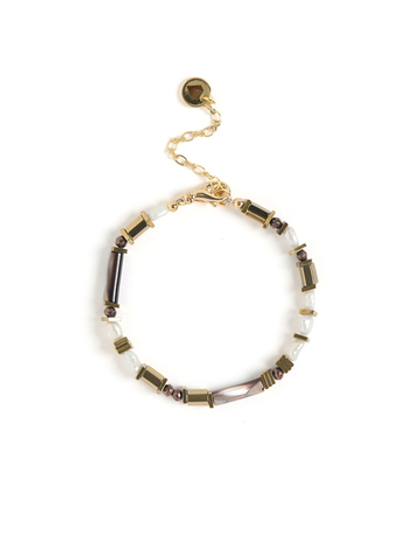 Браслет "Hematite tube pearl" Gold