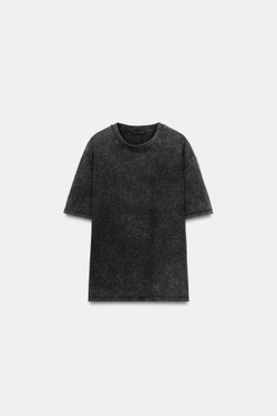 ZARA ФУТБОЛКА С ЭФФЕКТОМ ПОТЕРТОСТИ И БЛЕСТКАМИ, ЧЕРНЫЙ