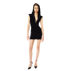 Платье мини с капюшоном из бархата