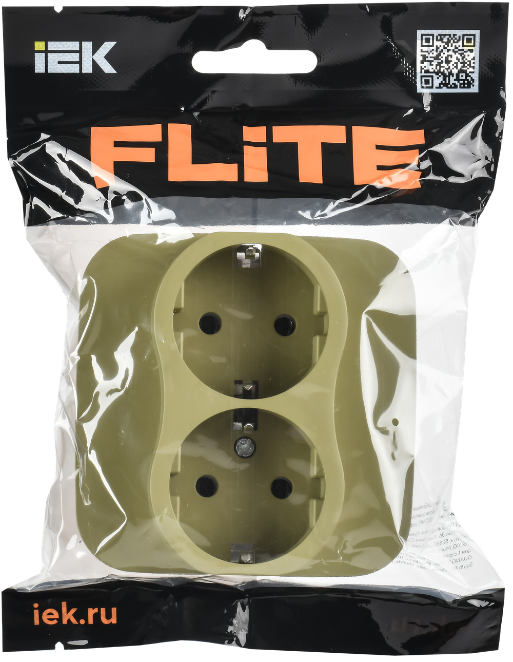 FLITE Розетка 2-местная с заземлением без защитных шторок безвинтовое крепление 16А РС12-1-А-ФлО оливковый IEK