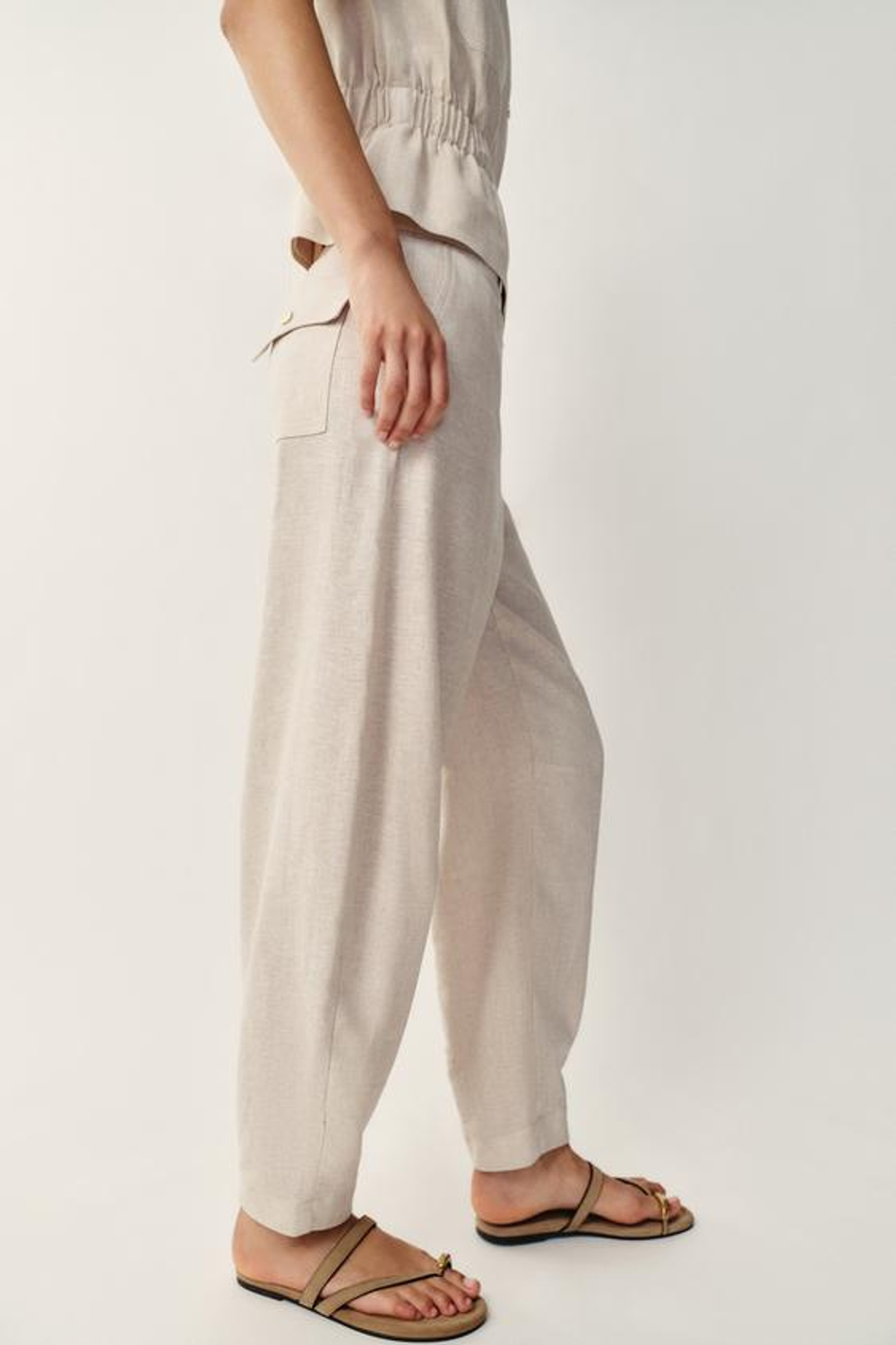 ZARA БРЮКИ BARREL ИЗ ЛЬНЯНОГО МИКСА, СВЕТЛО-БЕЖЕВЫЙ
