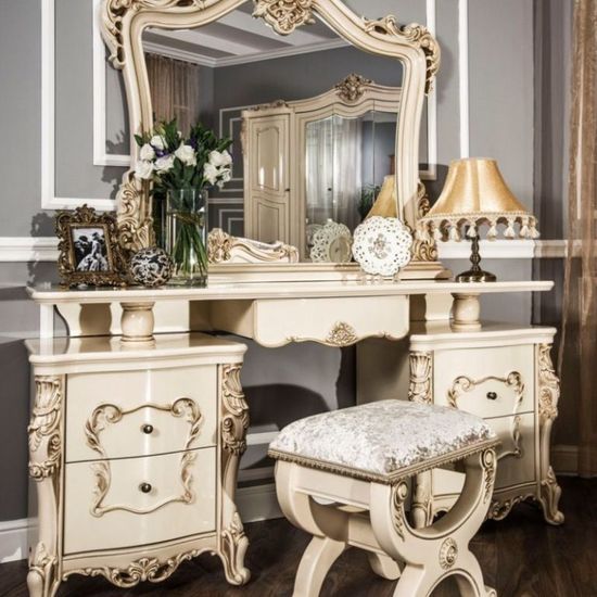 Стол туалетный ДЖОКОНДА с пуфом крем глянец