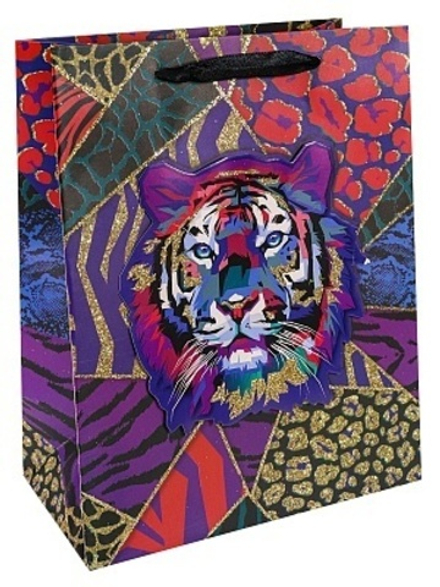 Пакет подарочный M вертикальный, "Тигр" с матовой ламинацией и 3D картинкой, 27*33*14 см (Д*В*Ш)