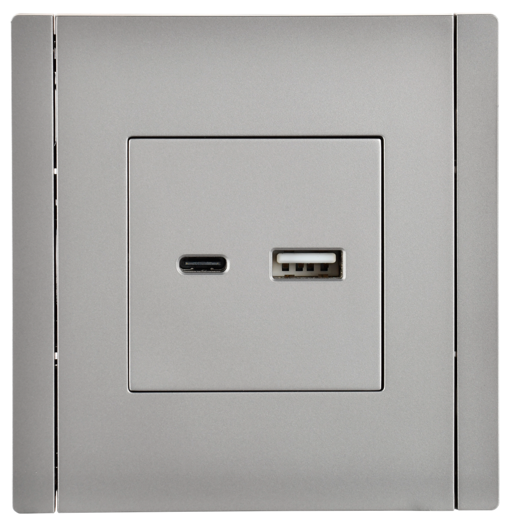 FORTE&PIANO Розетка USB A+C 18Вт FP551 сталь IEK