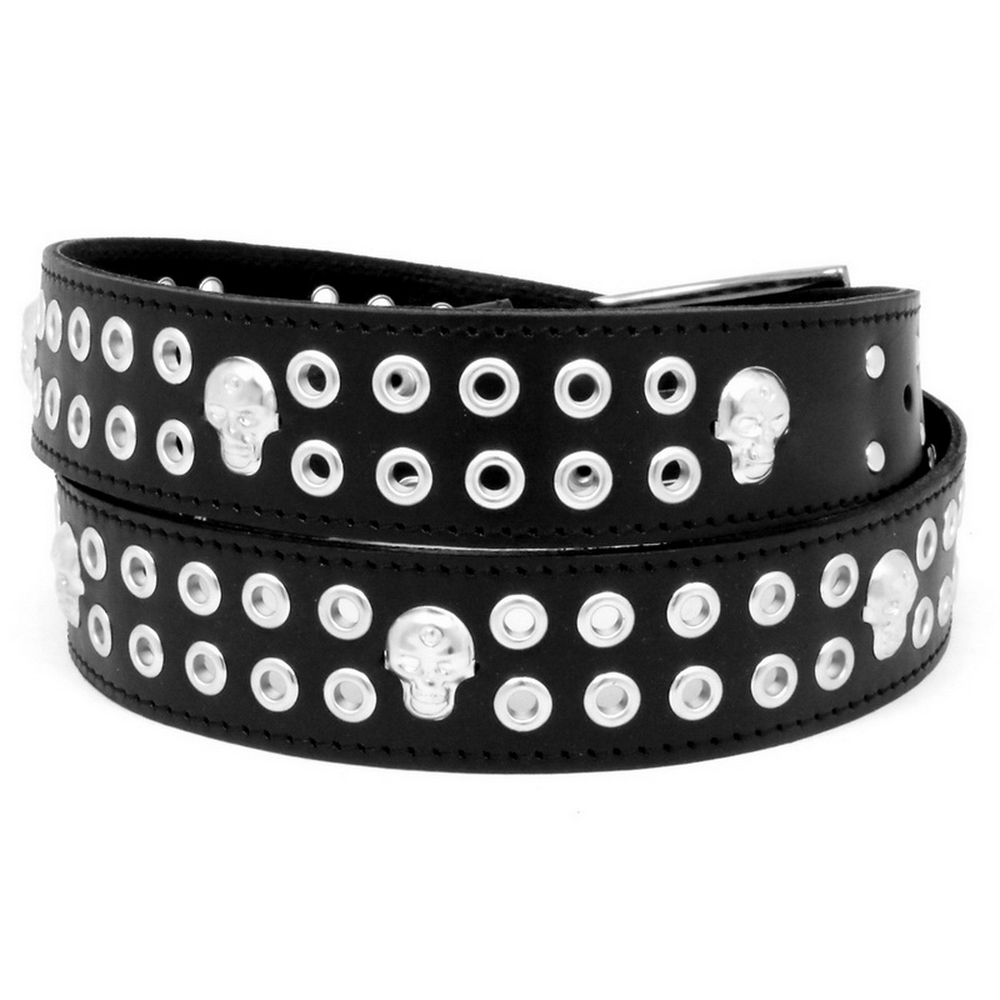 Ремень люверс 2 ряда + череп (черная нить) (136)