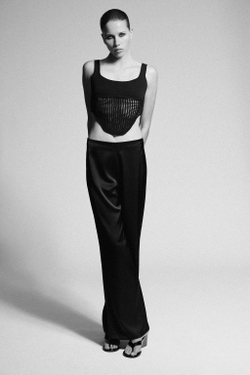 ZARA КОМБИНИРОВАННЫЙ ТРИКОТАЖНЫЙ ТОП-КОРСЕТ, ЧЕРНЫЙ