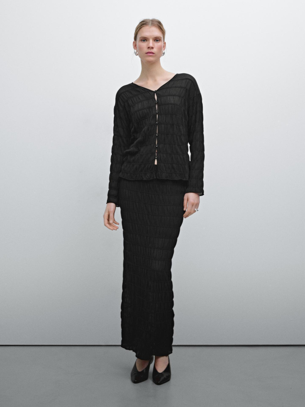 Massimo Dutti Длинная юбка со сборкой, черный