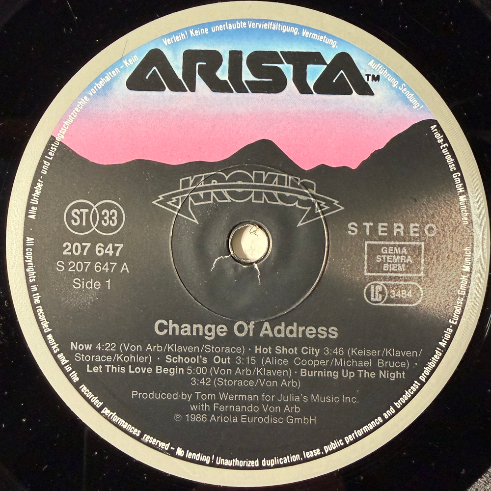 Krokus - Change Of Address (Европа 1986г.)