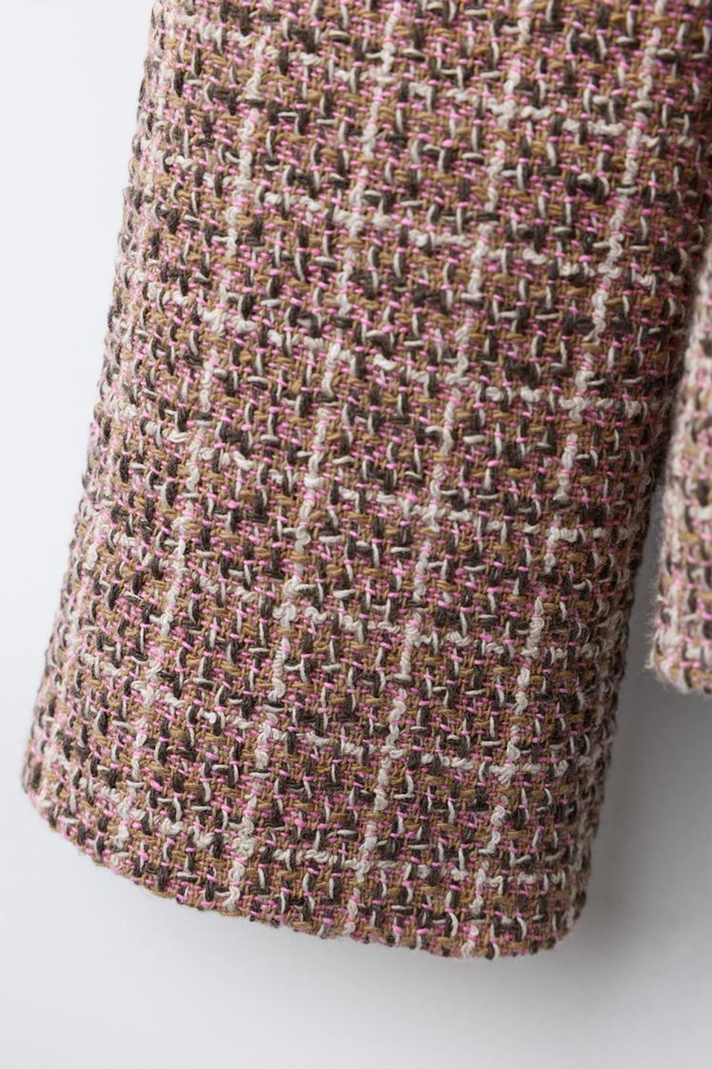 ZARA КУРТКА ИЗ РЕЛЬЕФНОЙ ТКАНИ В КЛЕТКУ С БАРХАТНЫМИ БАНТАМИ, ПАСТЕЛЬНО-РОЗОВЫЙ