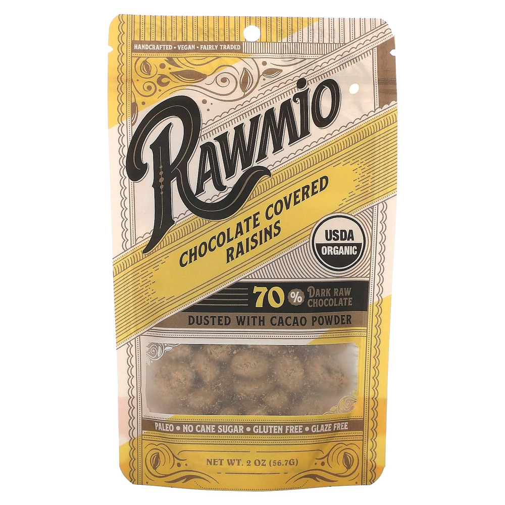 Rawmio, Изюм в шоколаде, 70% темный необработанный шоколад, 56,7 г (2 унции)